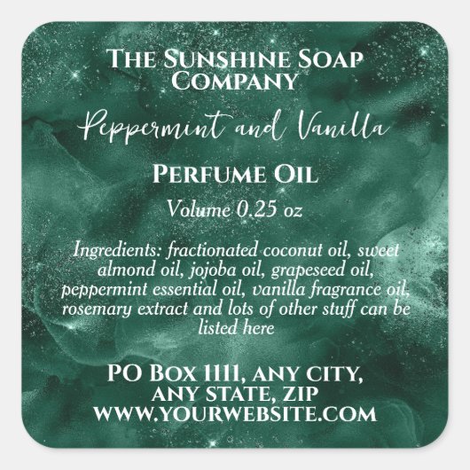 Green Sparkles Perfume Roller Bottle label スクエアシール (正面)