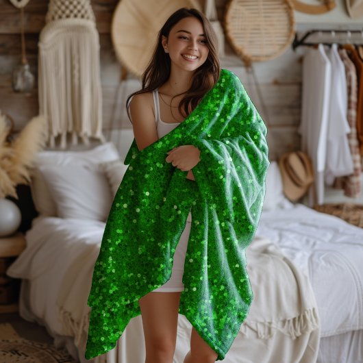 Green sparkling faux glitter pattern  フリースブランケット