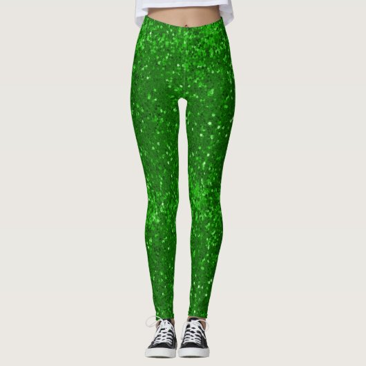 Green sparkling glitter pattern レギンス (正面)