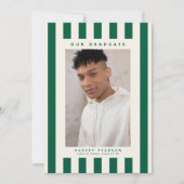 Green Sporty Stripes 2 Photo Graduation 案内状 (正面)