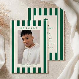 Green Sporty Stripes 2 Photo Graduation Party 招待状