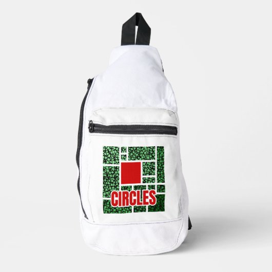 Green Spotted Abstraction with Red Accents スリングバッグ (正面)