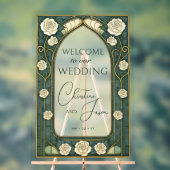 Green Stained Glass Art Nouveau Wedding Welcome  アクリルサイン (ニュートラル)