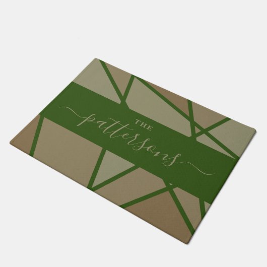 Green Stained Glass Imitation Welcome Home Family ドアマット (アングル)