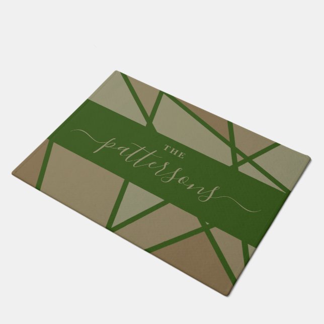 Green Stained Glass Imitation Welcome Home Family ドアマット (アングル)