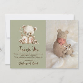 Green Storybook Bear Photo Baby Showerありがとう サンキューカード