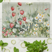 Green Strawberries Daisy Flowers キッチンタオル (折り畳み)