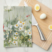 Green Strawberries Daisy Flowers キッチンタオル (四つ折り)