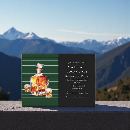 Green Stripe Amber Whiskey Bachelor Bash Invite 招待状