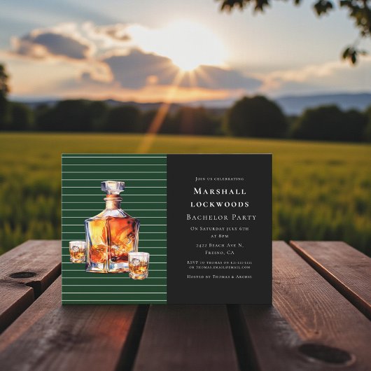 Green Stripe Amber Whiskey Bachelor Bash Invite 招待状
