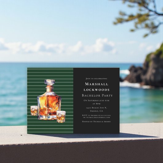 Green Stripe Amber Whiskey Bachelor Bash Invite 招待状