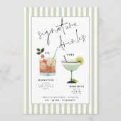 Green Stripe Bar Signature Drinks Cocktails Card 招待状 (正面)