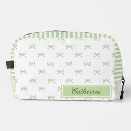 Green Stripe Bow Pattern Coquette Cosmetic ドップキット