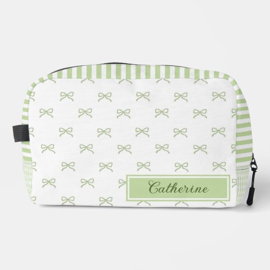Green Stripe Bow Pattern Coquette Cosmetic ドップキット (正面)