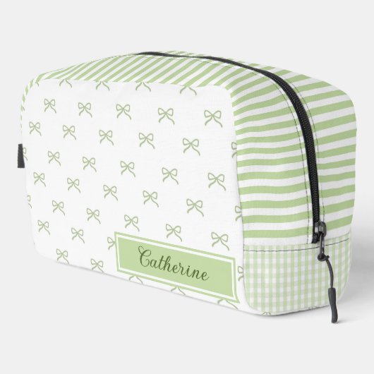 Green Stripe Bow Pattern Coquette Cosmetic ドップキット (右コーナー)