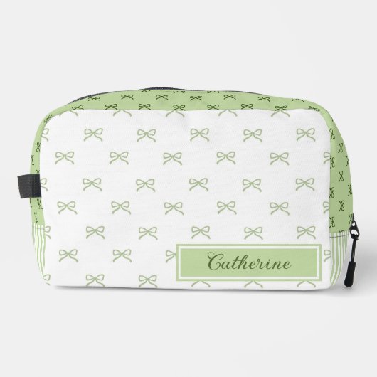 Green Stripe Bow Pattern Coquette Cosmetic ドップキット (正面)