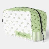 Green Stripe Bow Pattern Coquette Cosmetic ドップキット (右コーナー)
