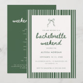 Green Stripe Coquette Bachelorette Weekend Details 招待状 (正面/裏面)