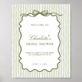Green Stripe Elegant Wedding Bridal Shower Welcome ポスター (正面)