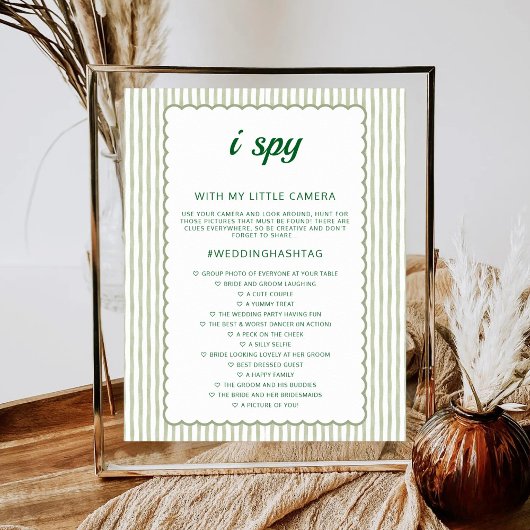 Green Stripe I Spy Wedding Game Wedding Photo Hunt ポスター
