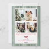 Green Stripe Red Bow Christmas Photo Holiday Card シーズンカード (裏面)