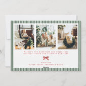 Green Stripe Red Bow Christmas Photo Holiday Card  シーズンカード (裏面)