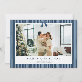 Green Stripe Red Bow Christmas Photo Holiday Card  シーズンカード