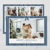 Green Stripe Red Bow Christmas Photo Holiday Card  シーズンカード (正面/裏面)