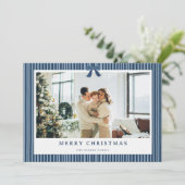 Green Stripe Red Bow Christmas Photo Holiday Card  シーズンカード (スタンド正面)