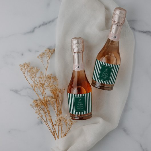 Green Stripe Tennis Bachelorette elegant modern スパークリングワインラベル