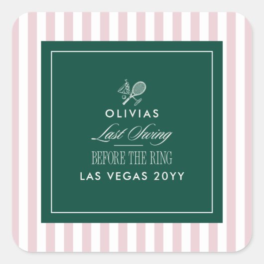 Green Stripe Tennis Modern Chic Hen Party Favor スクエアシール (正面)