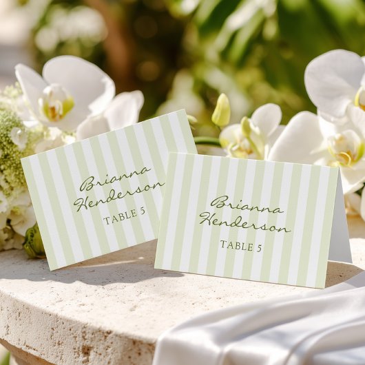 Green Stripe Wedding Escort Name Cards テーブルナンバー