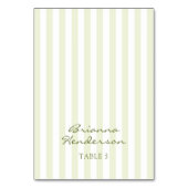Green Stripe Wedding Escort Name Cards テーブルナンバー (正面)
