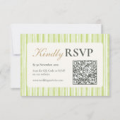 Green Stripe Wedding RSVP Postcards with QR Code (正面)