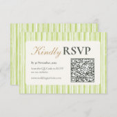 Green Stripe Wedding RSVP Postcards with QR Code (正面/裏面)
