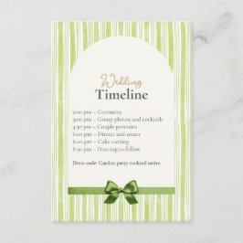 Green Stripe Wedding Timeline Cards with QR Code エンクロージャーカード