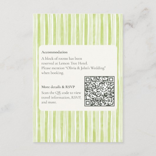 Green Stripe Wedding Timeline Cards with QR Code エンクロージャーカード (裏面)