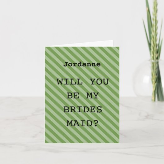 Green Stripe “Will You Be My Bridesmaid?” Proposal 招待状 (正面)