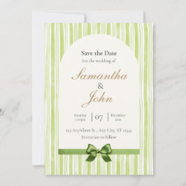 Green Stripe with Arch Wedding Save the Date Cards 招待状