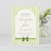 Green Stripe with Arch Wedding Save the Date Cards 招待状 (スタンド正面)