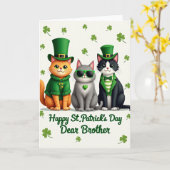 Green Striped Cats Card カード (黄色い花)