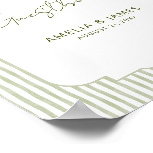 Green Striped Classic Wedding Guestbook Poster ポスター (角)
