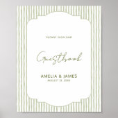 Green Striped Classic Wedding Guestbook Poster ポスター (正面)