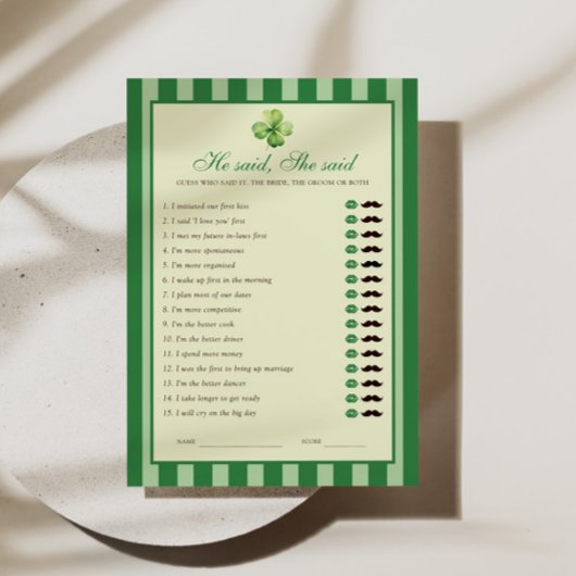 Green Striped Clover He said She said Game Card 招待状