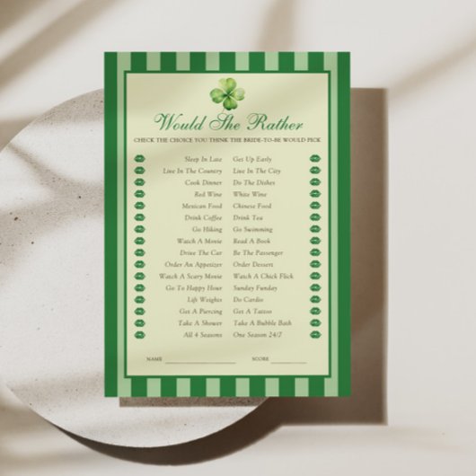 Green Striped Clover Would She Rather Game Card 招待状