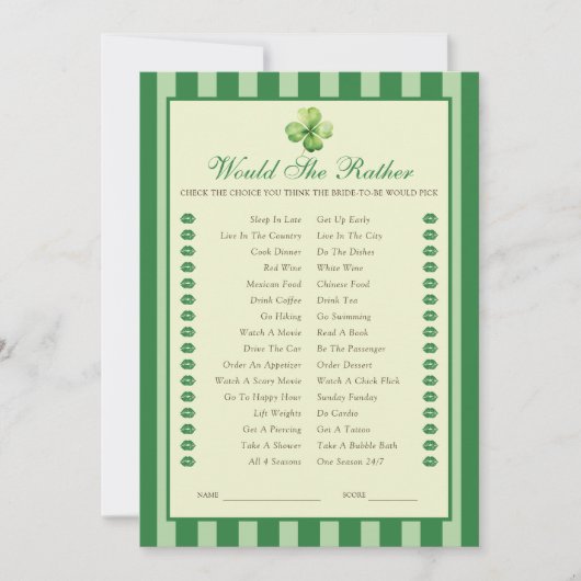 Green Striped Clover Would She Rather Game Card 招待状 (正面)