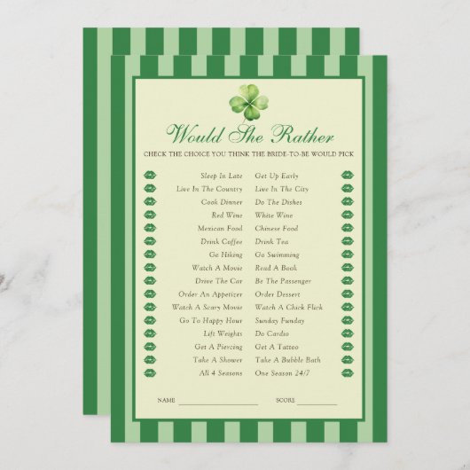 Green Striped Clover Would She Rather Game Card 招待状 (正面/裏面)