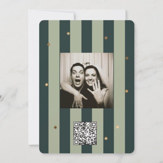 Green Striped Gold Star Wedding  招待状 (裏面)