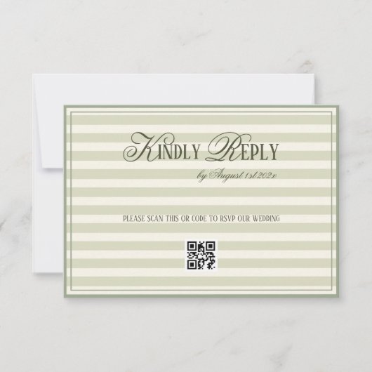 Green Striped Old Money Wedding QR code 出欠カード (正面)