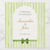 Green Striped Retro Wedding Wine Bottle Label ワインラベル (シングルラベル)